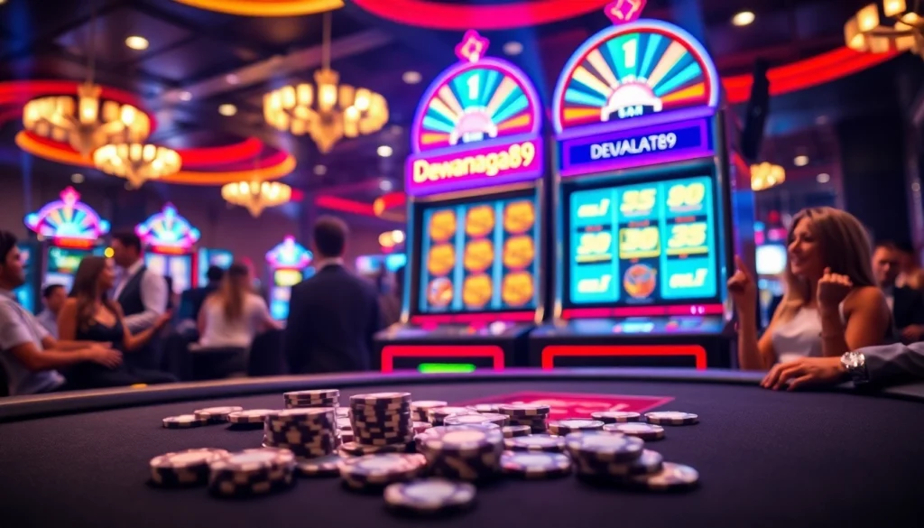 Pemain yang bersemangat meraih kemenangan besar pada mesin slot Dewanaga89 di kasino mewah.