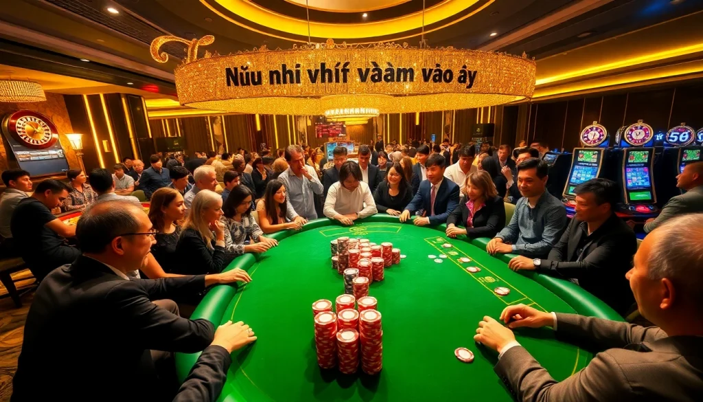 Players enjoy an exciting poker game at a luxurious casino, embodying the thrill of "Jika demikian, bám vào đây" with vibrant chips and a roulette wheel.