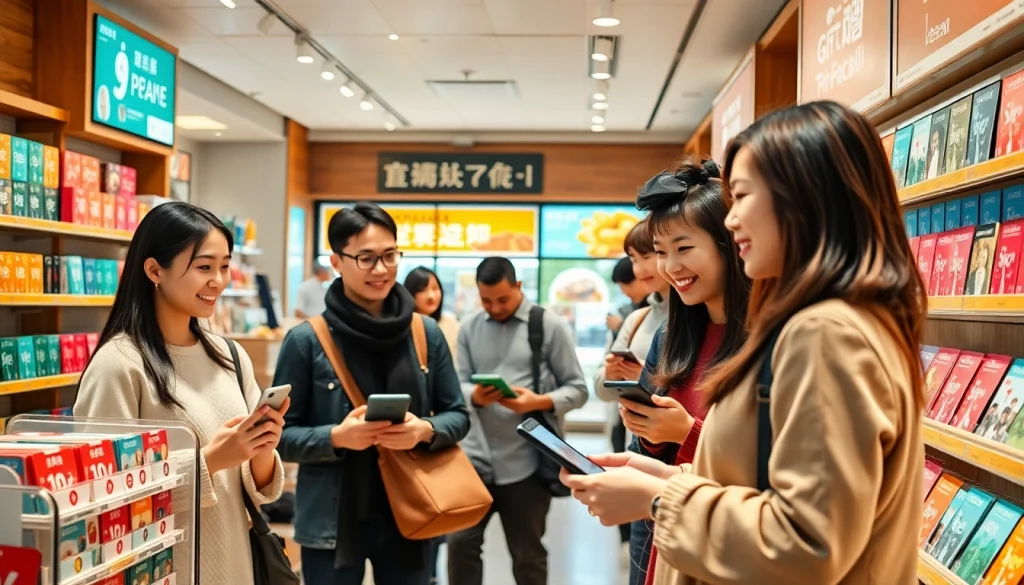 다채로운 소매 환경에서 고객 참여와 디지털 결제를 보여주는 상품권카드 디스플레이