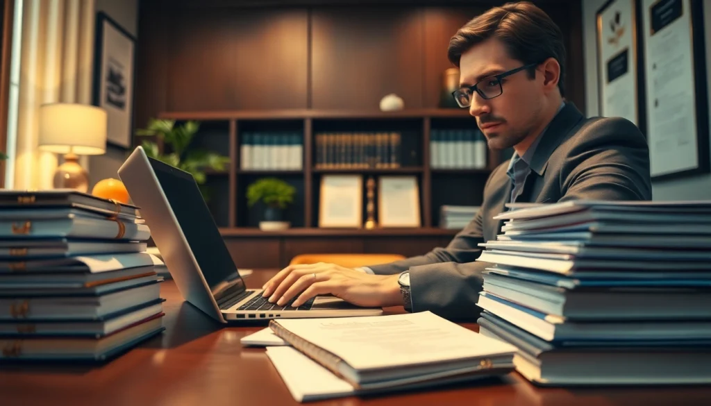 Tłumaczenie przysięgłe process with a professional translator in an office.