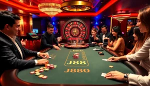 Players enjoying a thrilling game of blackjack at the J88 casino table.