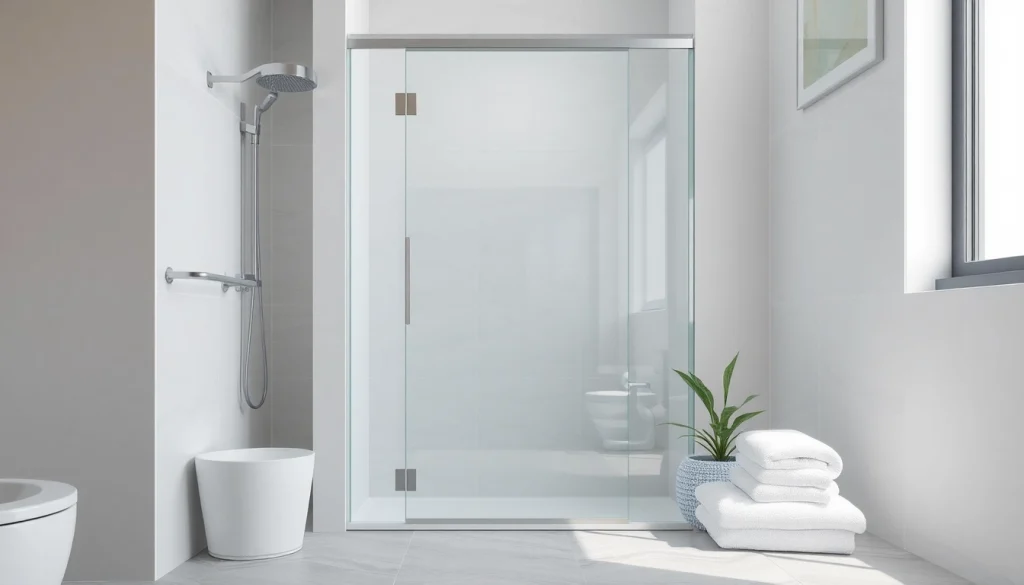 Elegant shower screen door displayed in a modern bathroom with natural light.