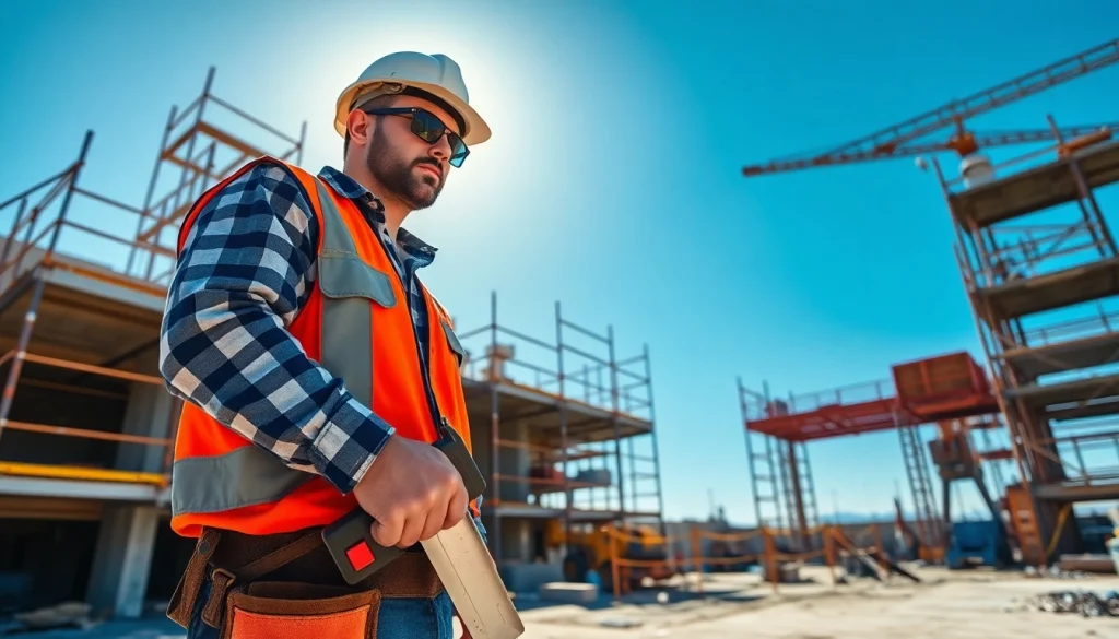 Construction career showcasing a worker actively engaged at a construction site.
