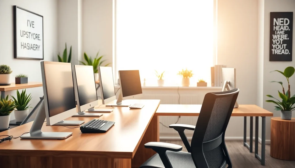 Enhance efficiency at a typing center with modern computers and a professional setup.