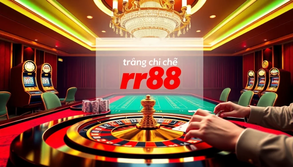 Exciting gameplay at trang chủ rr88 featuring a luxurious casino table with roulette and poker.
