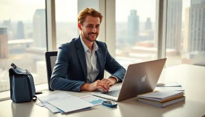 Apply for the uk eta online application from a modern workspace with travel documents and a laptop.