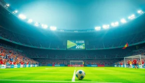 مشهد مثير لمباراة كرة قدم يوضح بث Koora TV للرياضات الحية مع جماهير ومشجعين ولاعبين متحمسين