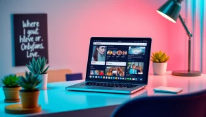 Find OnlyFans accounts through a modern digital workspace showcasing a sleek laptop.