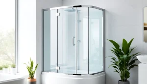 Duschkabine 90x90 komplett in einem eleganten Badezimmer mit klaren Linien und modernen Akzenten.