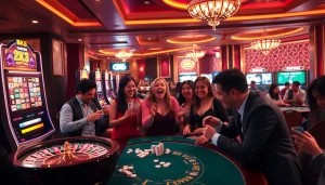 Engaging players winning at BK8 casino games with vibrant slot machines and roulette wheel.