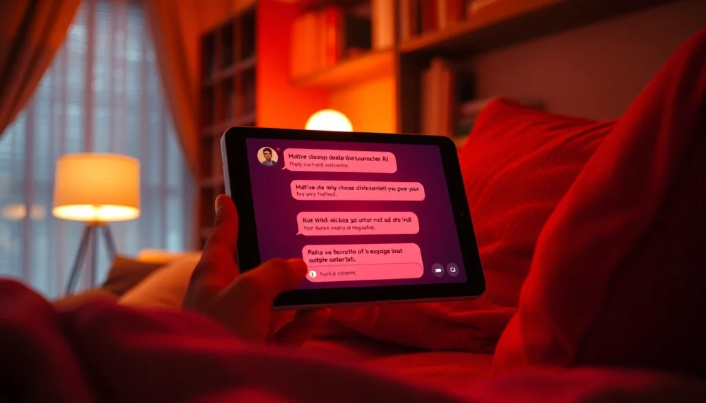 Interactive chat interface showcasing nsfw character ai conversation in a cozy, intimate setting.