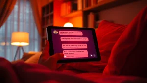 Interactive chat interface showcasing nsfw character ai conversation in a cozy, intimate setting.