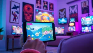 Engaging visuals of html porn games on a modern gaming device in a cozy gaming room.