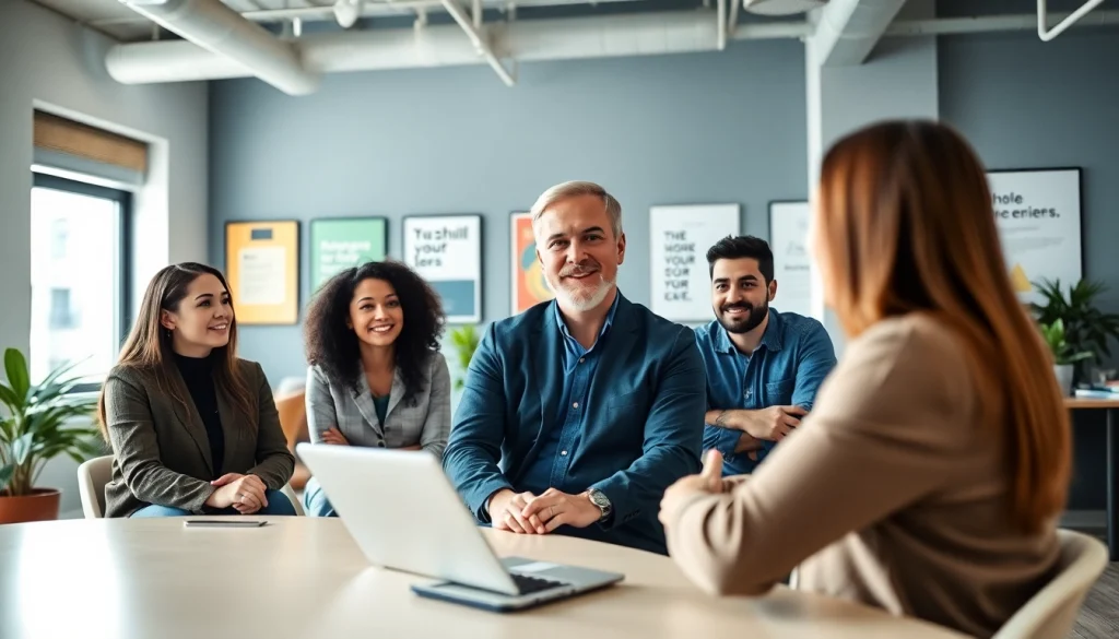 Empowered business coaching service fostering collaboration in a modern office environment.