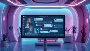 Engaging NSFW AI chat interaction showcasing diverse characters and futuristic technology.