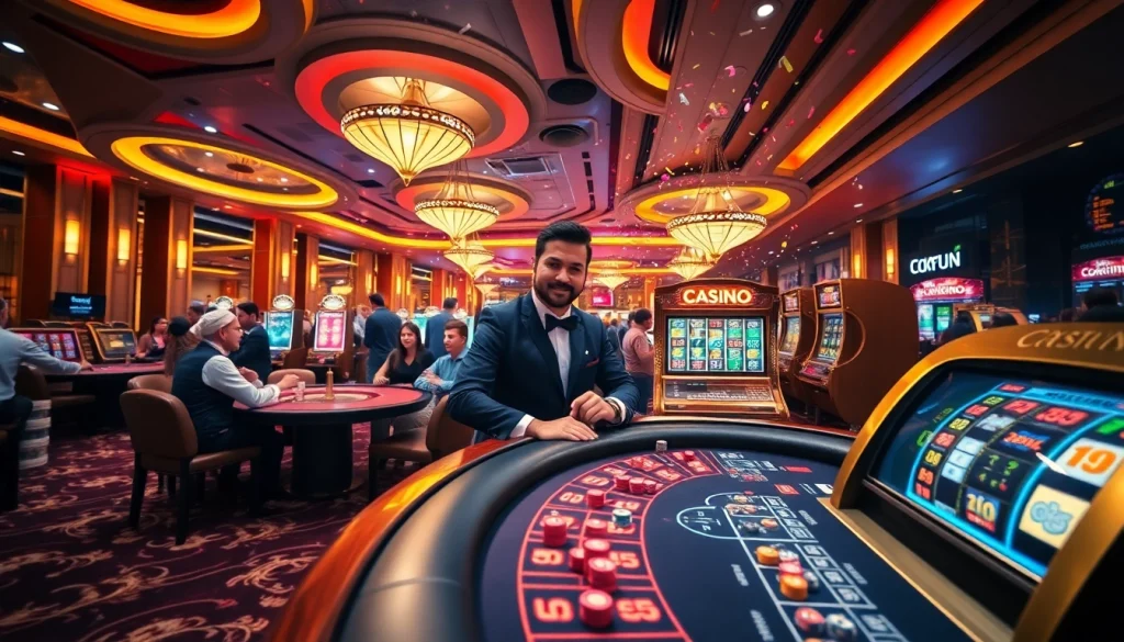Experience the excitement of okfun casino with players enjoying thrilling games and winning big at luxurious tables.