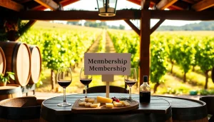 Engaging winery membership promotion with a wine tasting setup in a scenic vineyard.