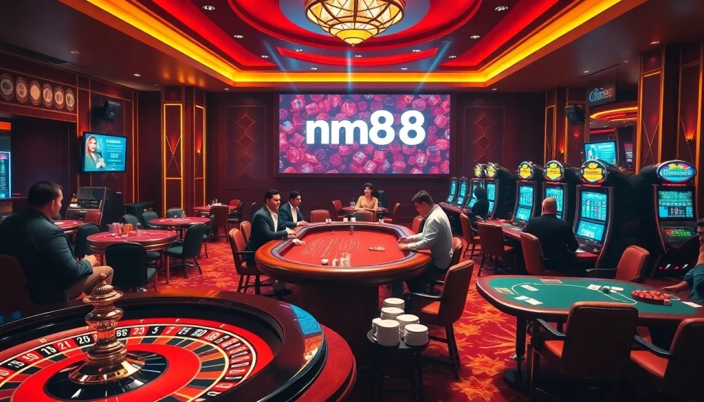 Exciting casino action at mm88 with players engaged in roulette and poker.