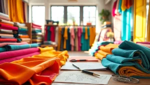 Bekijk dames stoffen online in een kleurrijke stoffenwinkel met een warm en uitnodigend interieur.