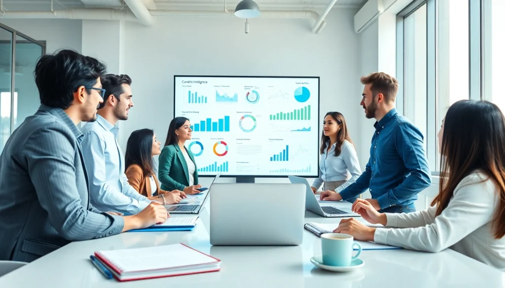 Analyze competitive intelligence faqs with a professional team in a modern office setting.