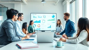 Analyze competitive intelligence faqs with a professional team in a modern office setting.