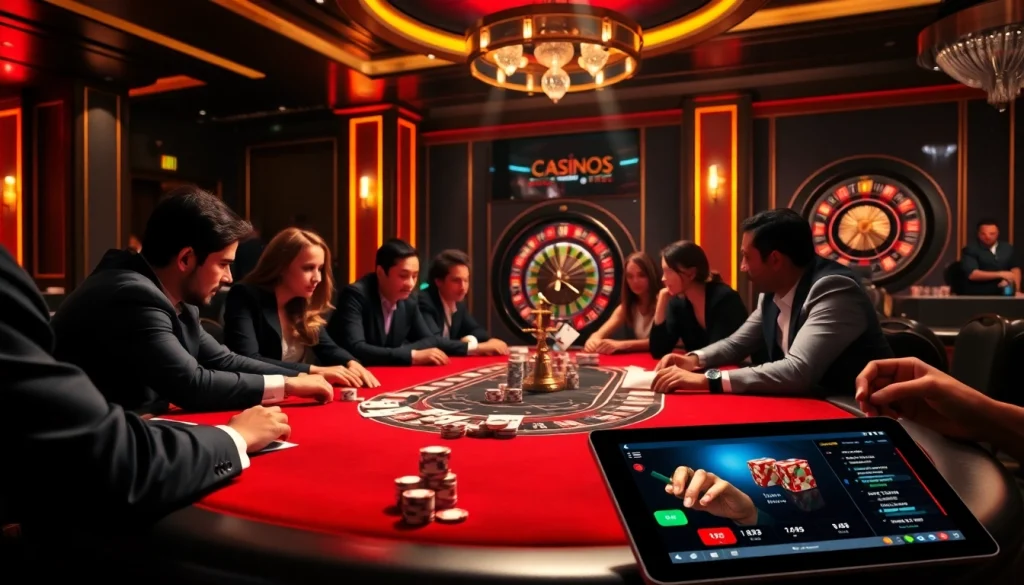 Scène engageante de joueurs élaborant des stratégies à une table de poker, mettant en avant l'excitation des jeux de casino en ligne en France.