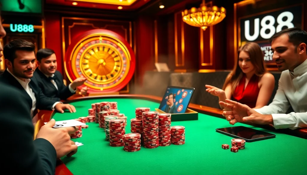 Experience the thrill of U88 with an elegant poker game at a luxury casino table.