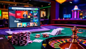 Experience RR88's thrilling online gambling atmosphere with vibrant casino elements.