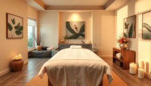 따뜻하고 매력적인 장식과 편안한 분위기의 마사지 치료실에서 편안함을 위한 공간.