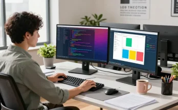 Snipaste software developer at a modern workspace with coding tools.