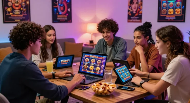 Enthusiastic players enjoying credit card casinos in a cozy gaming setup.
