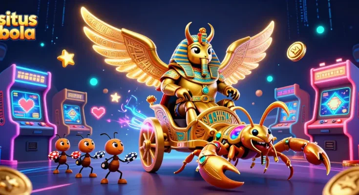 Experience thrilling situs bola action with vibrant scorpions and golden symbols in an epic scene.